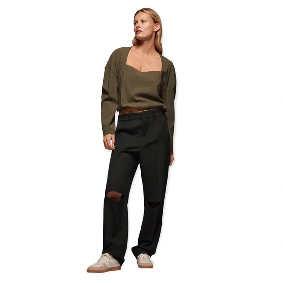 Zara Army Green Sweetheart Neckline Long Sleeve Crop Top Size Medium - Picture 4 of 12